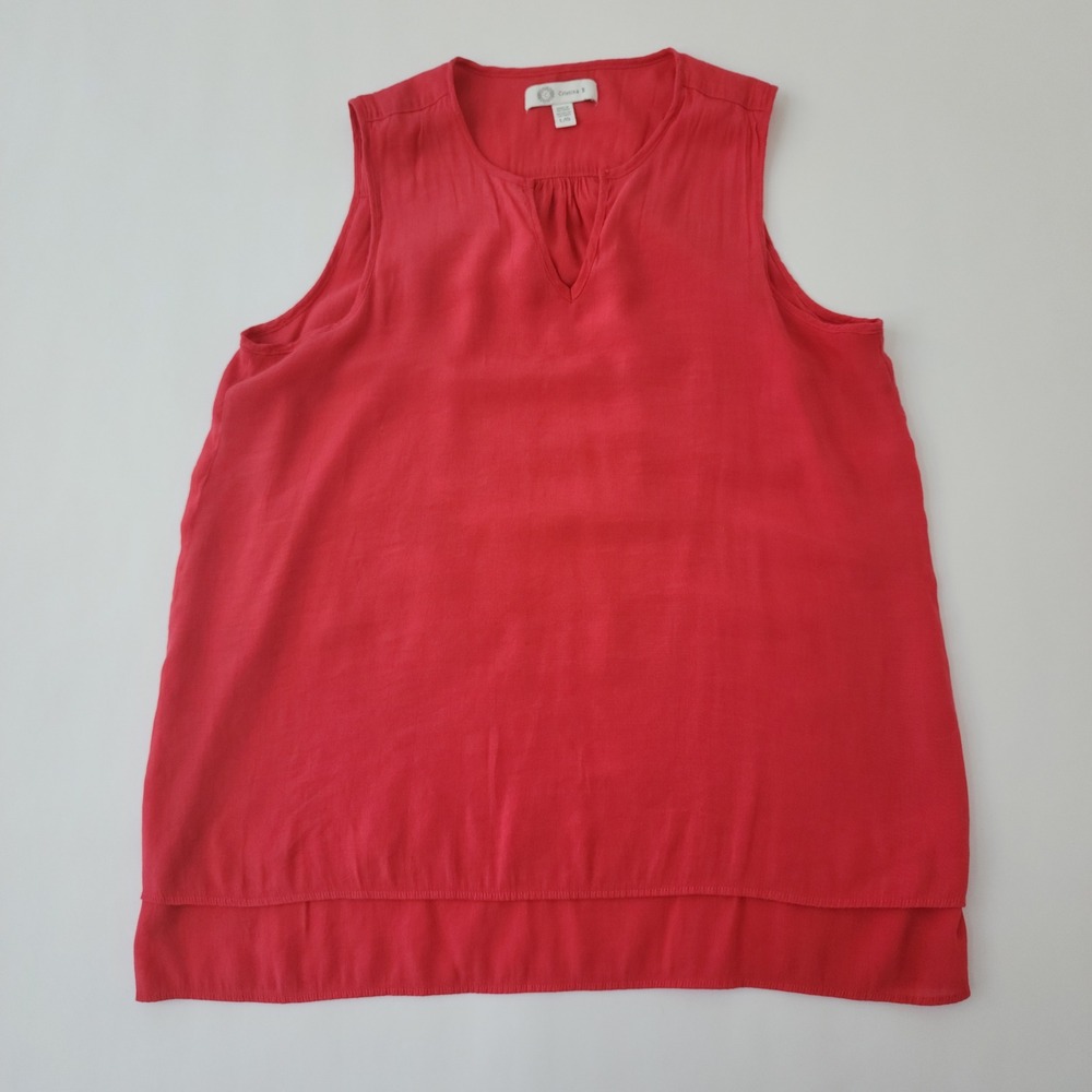 Cristina‎ B Womens Red Sleeveless Split Neck High Low Hem Blouse Size Large